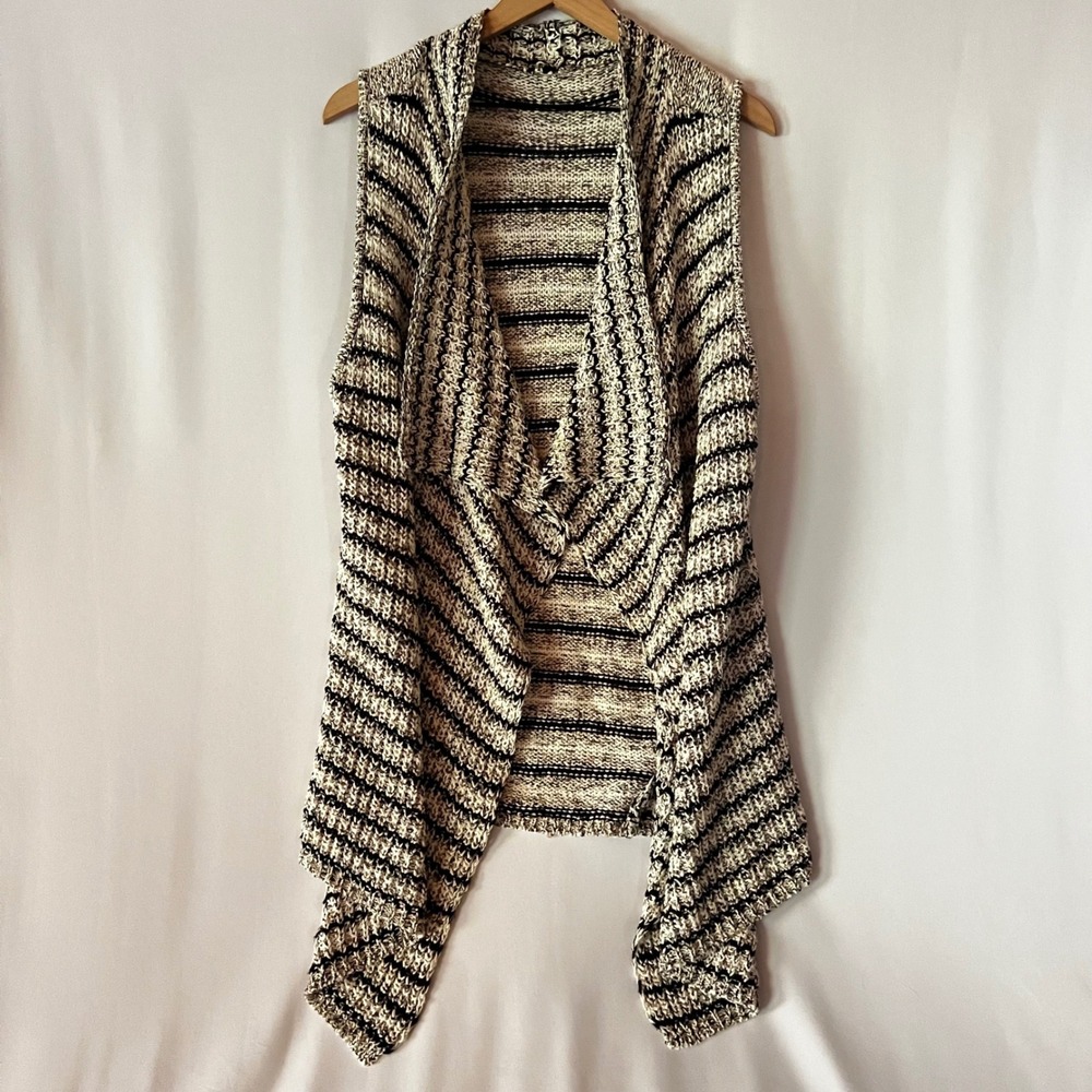 Jones New York Sleeveless Duster Cardigan Large Knit Long Vest Open Front Stripe